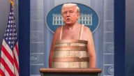 Bad Sign: Trump Gives Speech On Strength Of Economy While Wearing A Barrel For Clothes