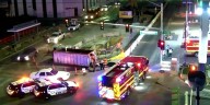 One person hospitalized after crashing into median in central Las Vegas
