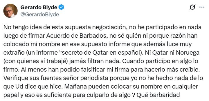 ¿Participó en nueva negociación con el gobierno de Maduro? La aclaratoria que hizo Gerardo Blyde