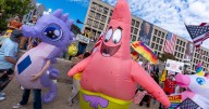 Inflatable costumes used to deflate tensions at rallies against Trump, in photos