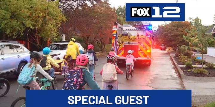 Portland Fire & Rescue joins elementary students for 'Bike Bus' ride