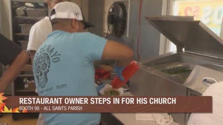 Restaurant owner helps his church's booth at Fall Festival