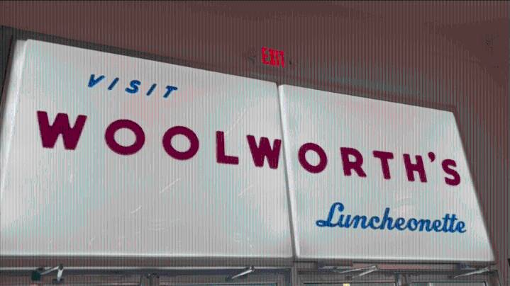 Line of customers arrive at Woolworth's after grand opening celebration