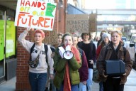 Students protest Minnesota Power sale in downtown Duluth