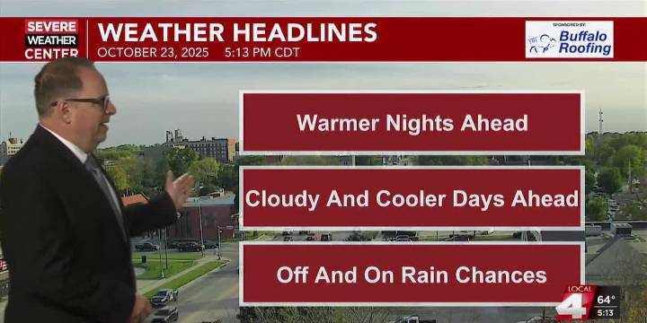 More clouds means cooler days, warmer nights and off and on rain chances the next several days
