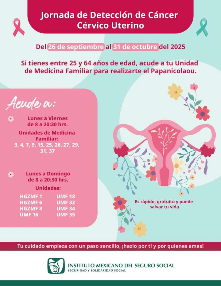 Intensifica IMSS Hidalgo campaña de detección oportuna de cáncer cervicouterino en octubre