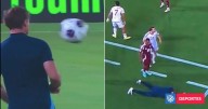 DT de Qatar quedó ’noqueado’ por brutal pelotazo en la cara de su propio jugador: registro se viralizó