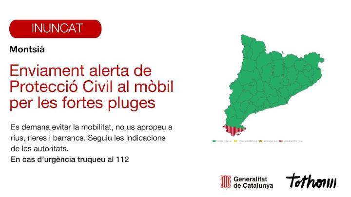 Protección Civil envía una alerta en la comarca del Montsià por riesgo de lluvias torrenciales