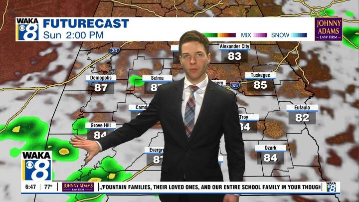 Warm, breezy, some clouds, afternoon/evening showers Sunday