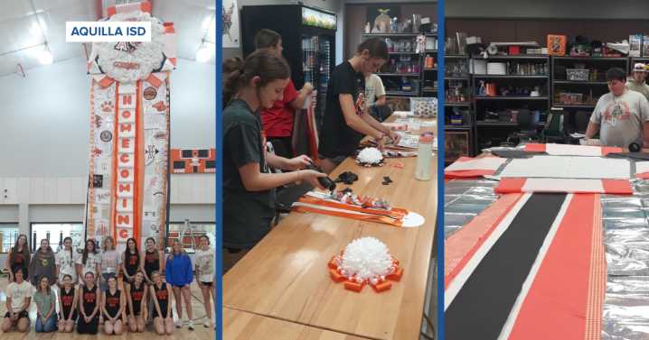 Floral Design students at Aquilla ISD make mums and garters for homecoming
