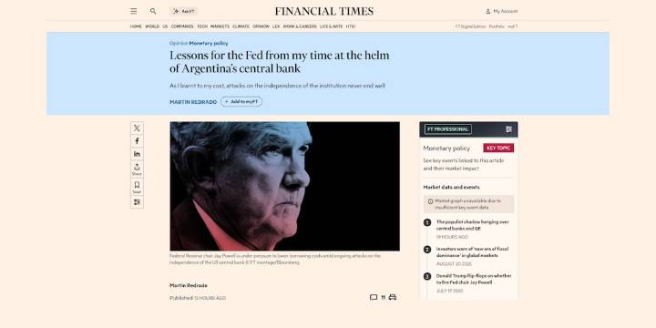 Lecciones para la Fed de mi tiempo al frente del Banco Central argentino
