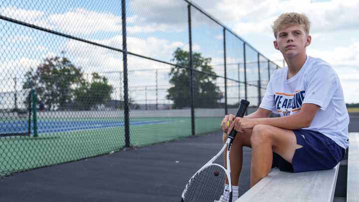 Photos of Jackson Grundy at North Montgomery tennis practice