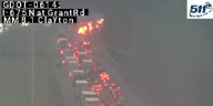 Traffic backup on I-675 in Clayton County caused by brush fire