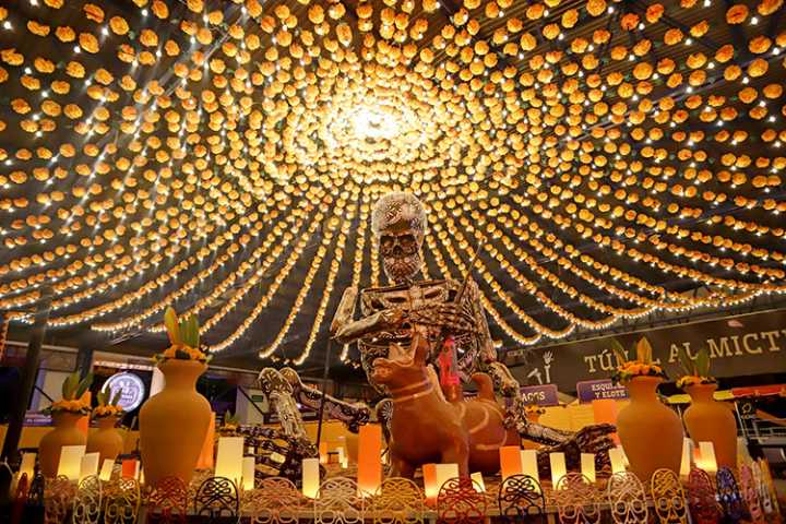 Con enormes calaveras honran a la muerte