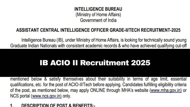 IB ACIO II Recruitment 2025: Registration Process For 258 Positions Underway; Details Here