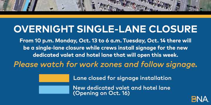First Alert Traffic: Lane closure at Nashville airport set to prepare for new valet & hotel lane