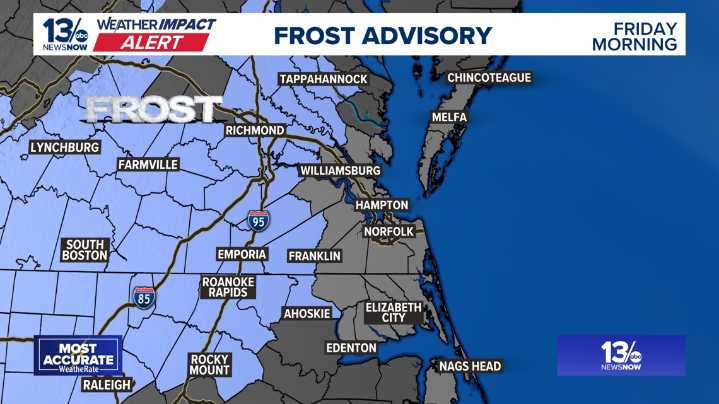 Frost advisory issued for parts of Virginia and North Carolina