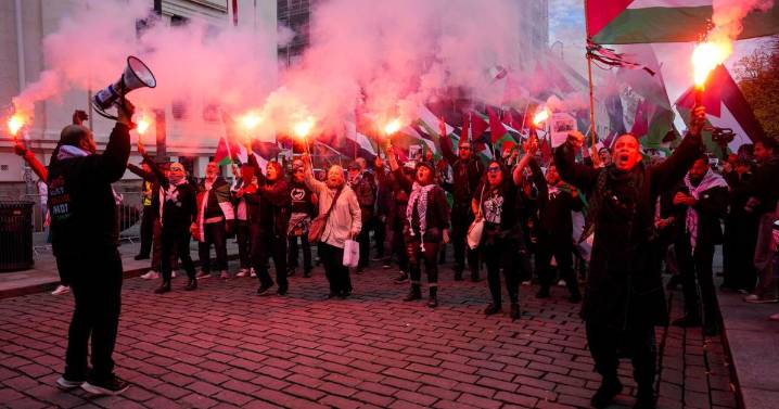 Pro-Palestinian protesters march to stadium ahead of World Cup qualifier between Norway and Israel