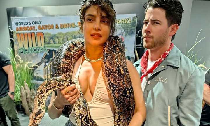 Priyanka Chopra Gets Up Close and Personal with a Large Snake