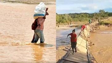 Puente artesanal destruido por las lluvias en Cáceres