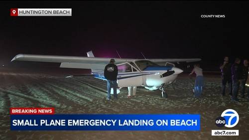 Small plane makes emergency landing on Huntington Beach shoreline