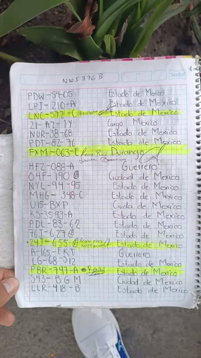 LISTA DE PLACAS ENCONTRADAS EN LA AUTOPISTA LERMA