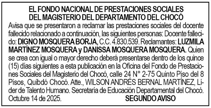 Edicto 2do. aviso Digno Mosquera Borja
