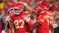 Travis Kelce celebrates 100 touchdowns with Taylor Swift dance move