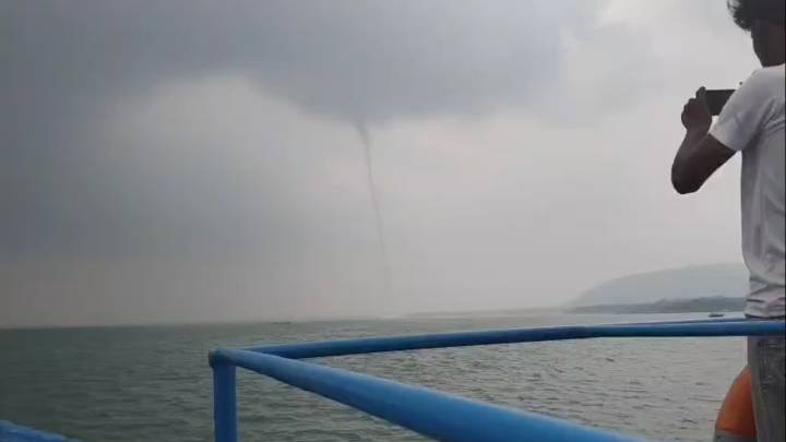 Watch: Rare tornado whirls over Odisha's Chilika Lake, sends tourists scrambling