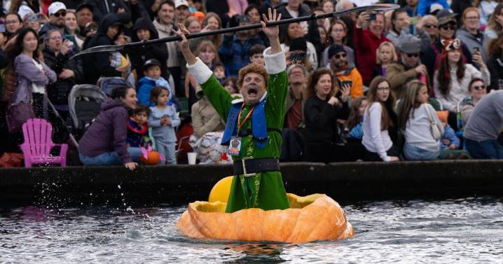 Giant, floating pumpkin races draw large crowds to annual event in Oregon