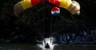 Photos: BASE jumpers leap and catapult from the New River Gorge Bridge for Bridge Day