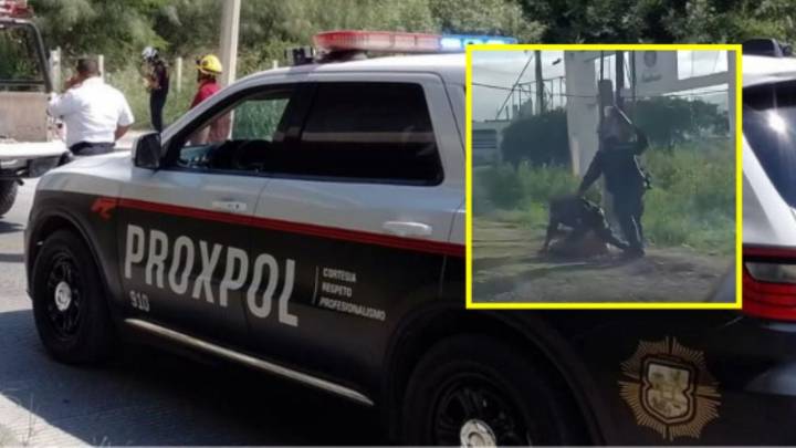 Separan de su cargo a policía de Escobedo captado golpeando a un hombre en la vía pública