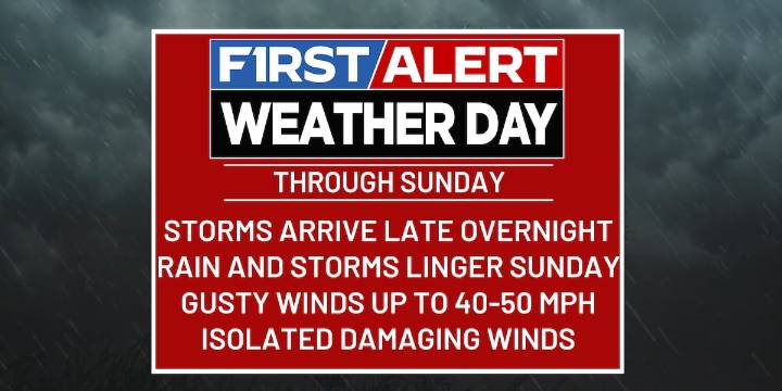 FIRST ALERT WEATHER DAY: Potent storm system arrives overnight into Sunday