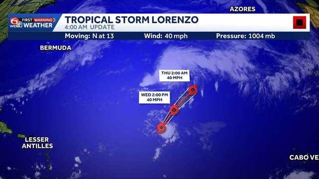 Tropical Storm Lorenzo continues to weaken