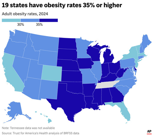 Obesity remains high in the US., but more states are showing progress, a new report finds