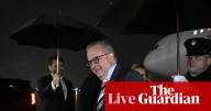Australia news live: PM says national interest ‘at the heart of everything we do’ after landing in US for Trump meeting