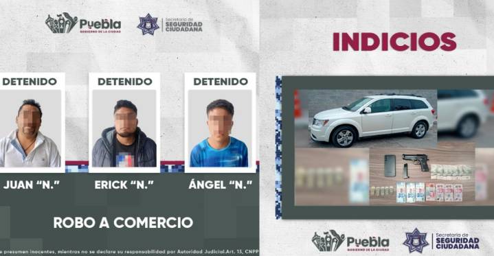Detiene SSC Puebla a tres hombres por robo con violencia en San Sebastián de Aparicio