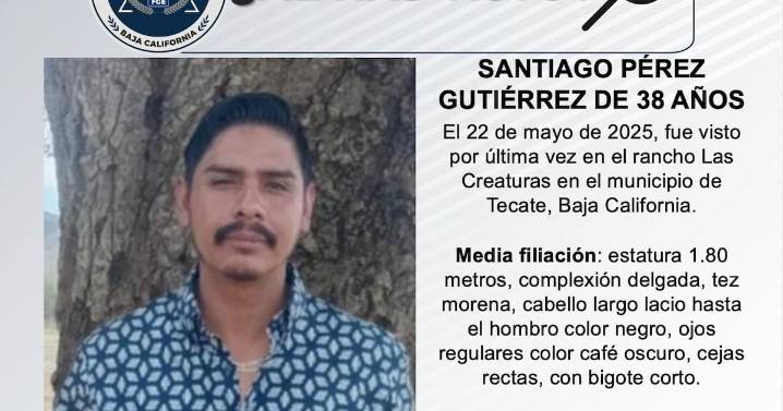 Se busca a Santiago Pérez Gutiérrez de 38 años de edad