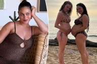 Pregnant Vanessa Hudgens flaunts bare baby bump in bikini