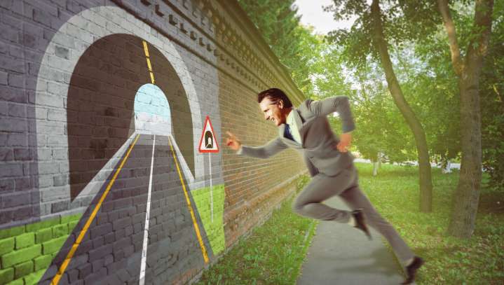 'Science!' Shouts Democrat Before Running Into A Tunnel Painted On A Wall