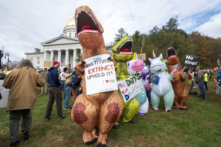 PHOTOS: Vermonters protest Trump with costumes and slogans
