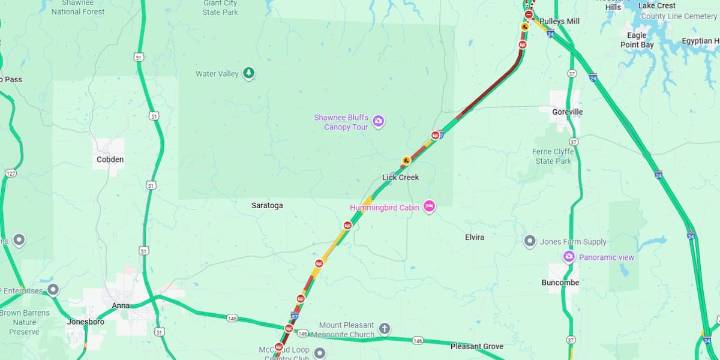 Stalled semi-trailer causing blockage on I