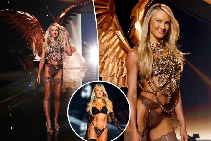Candice Swanepoel wears golden wings on the Victoria’s Secret Fashion Show 2025 runway