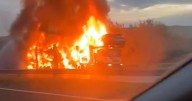 Dramatic video shows 9 electric cars ablaze on back of truck
