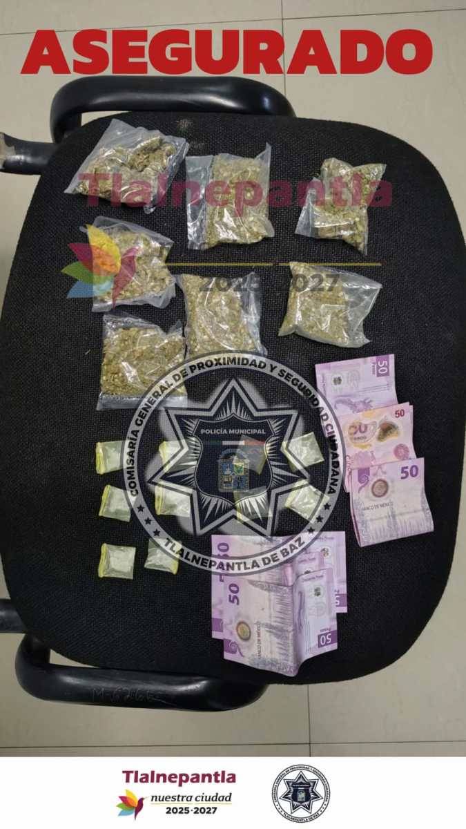 COMISARÍA DE TLALNEPANTLA DETIENE A DOS SUJETOS CON MÁS DE 100 BOLSAS DE PRESUNTA DROGA