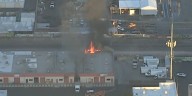 Las Vegas firefighters respond to a fire near Downtown Las Vegas