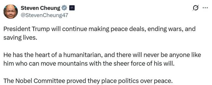 Asesor de Trump: "El Comité del Nobel antepuso la política a la paz"