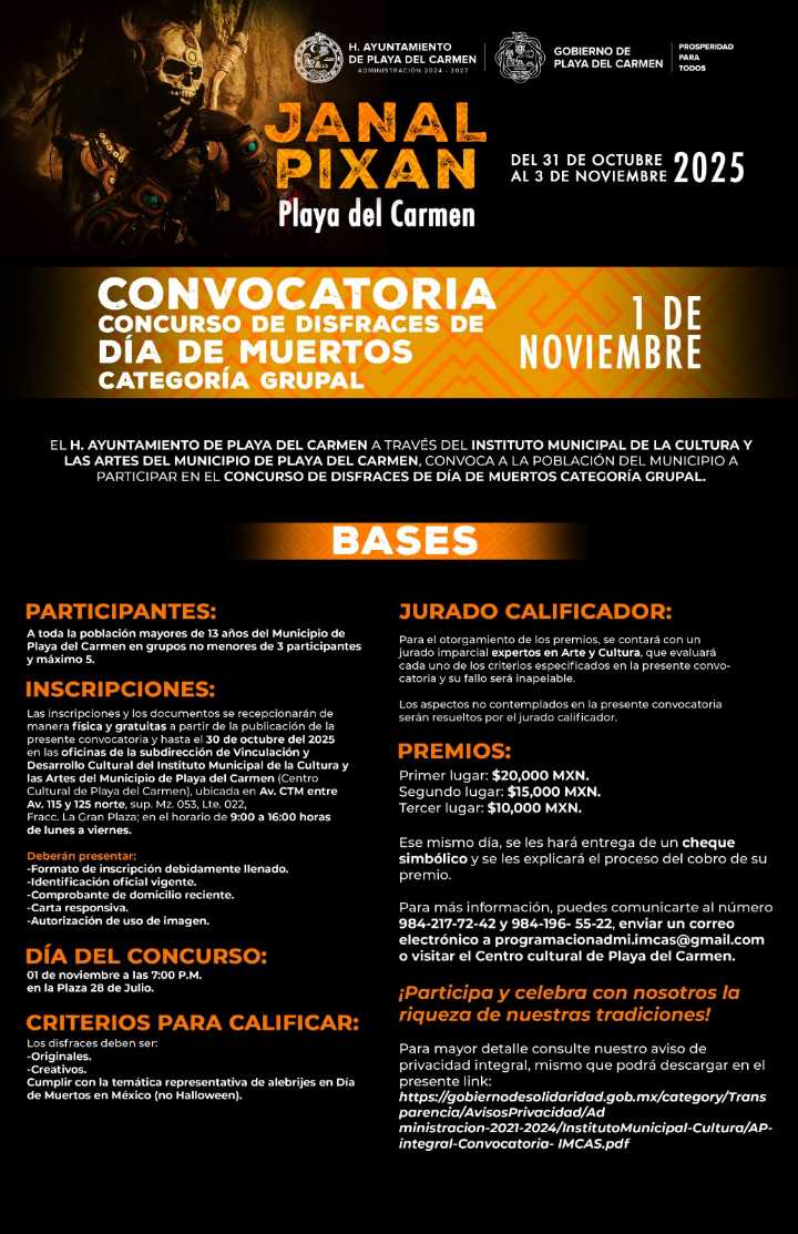 Convocan a participar en concursos con motivo del Janal Pixan 2025 en Playa del Carmen