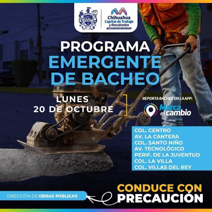 En estas zonas Municipio realizará bacheo hoy 20 de octubre