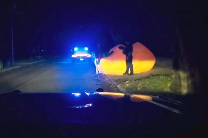 Runaway inflatable pumpkin spooks police as they attempt to catch it and return it home